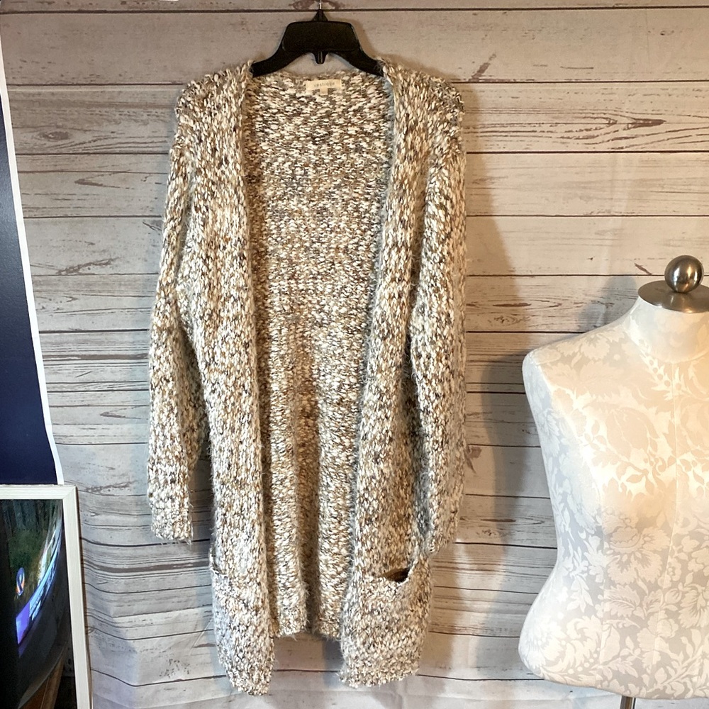 Vestique Marled Chunky Knit Open Front Cardigan Sweater with Pockets size large